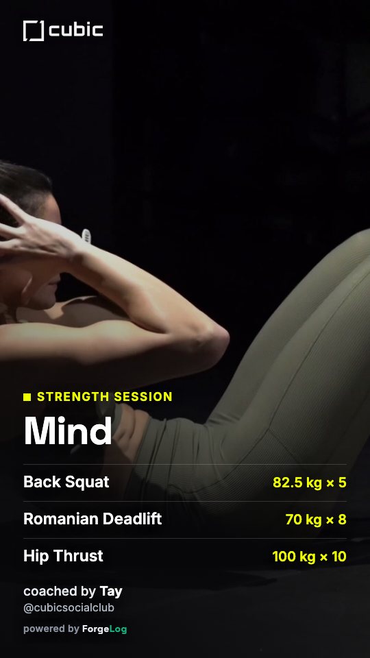 CUBIC branded win card — strength session