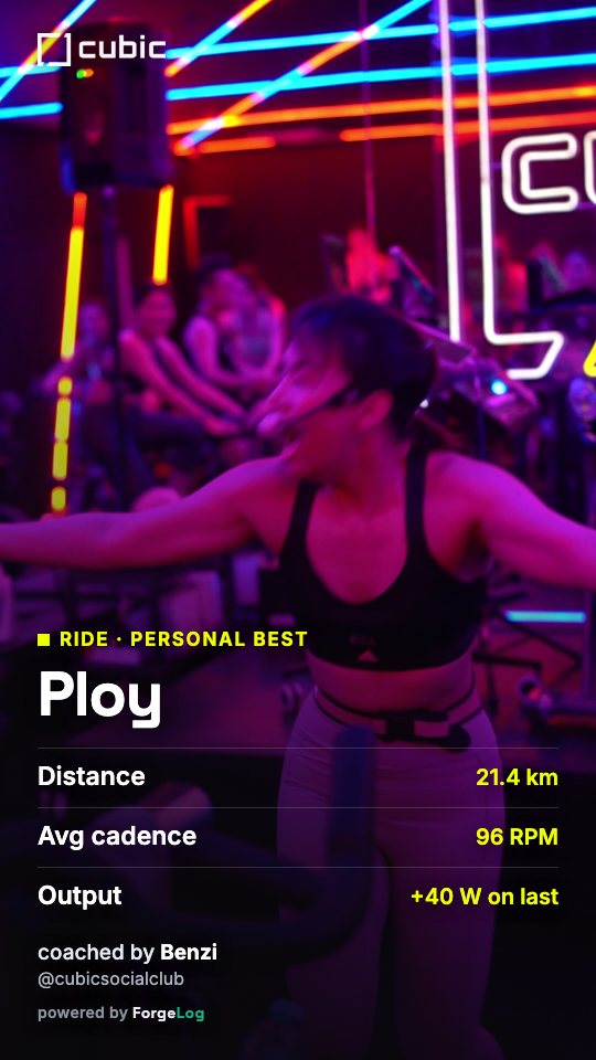 CUBIC branded win card — ride personal best