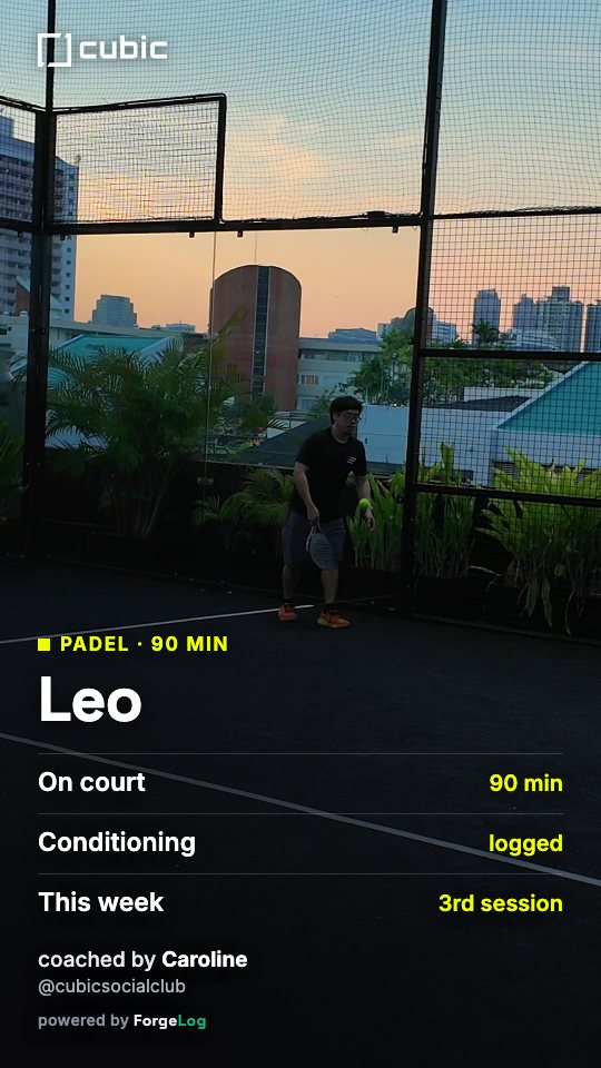CUBIC branded win card — padel session
