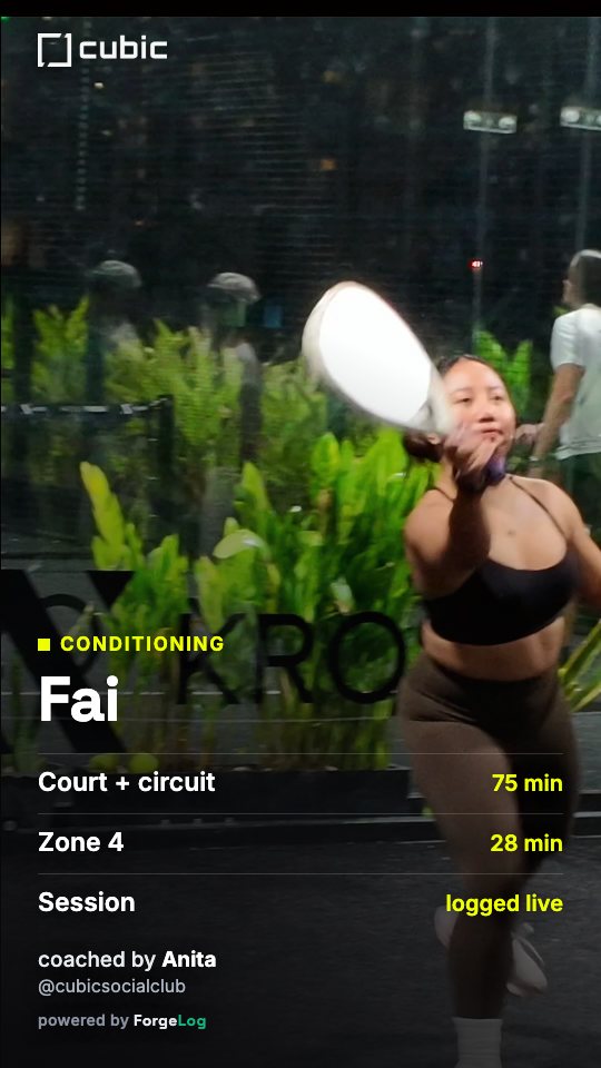 CUBIC branded win card — conditioning session