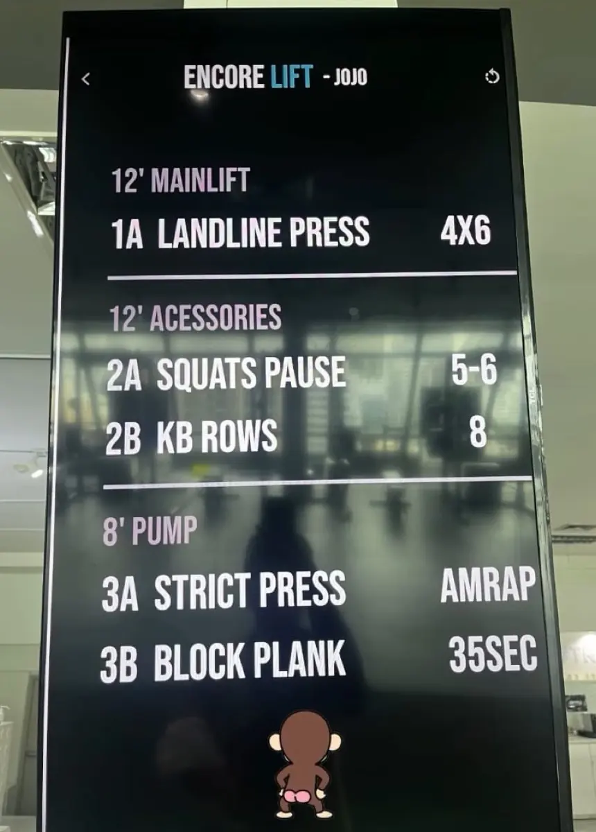 Encore Lift class board photographed by a member and posted to Instagram