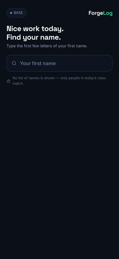 Phone screen: Nice work today. Find your name. With an empty search box.