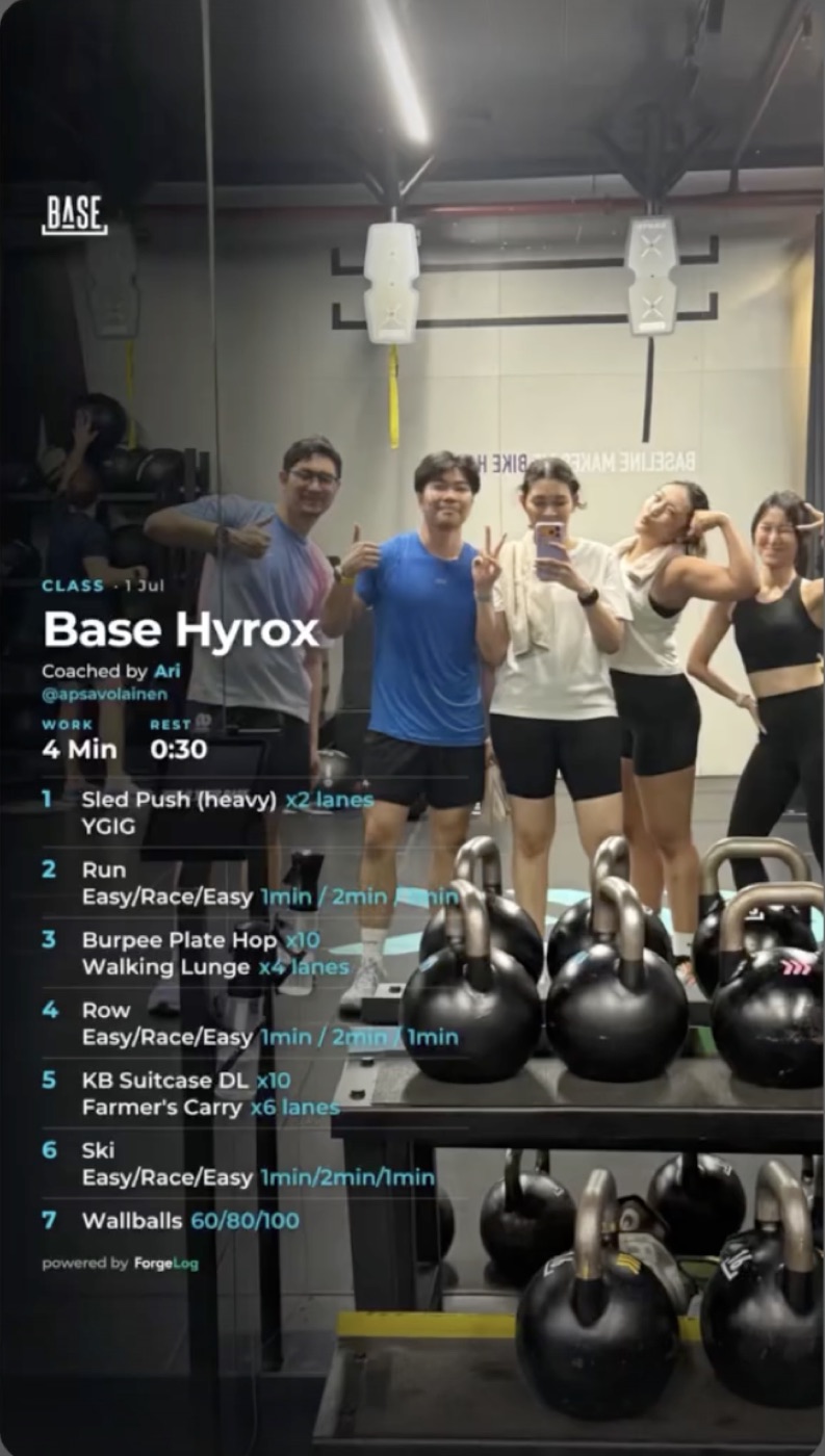 A real member post from a class: the gym's mark, the class named, the whole workout, the coach credited